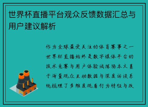 世界杯直播平台观众反馈数据汇总与用户建议解析