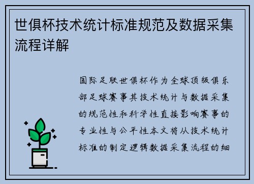 世俱杯技术统计标准规范及数据采集流程详解